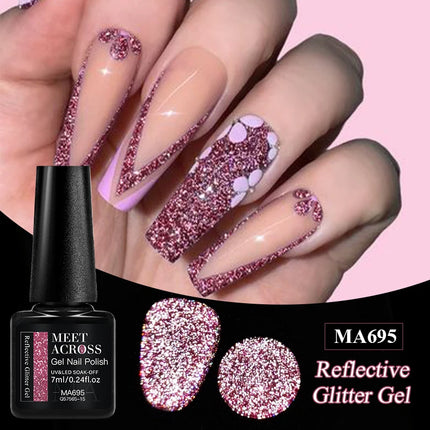 7Ml Reflective GlitterGel Nail Polish Bright Sparkling Silver Color Semi-permanent Soak Off Nail Art UV Varnish Nail Supplies