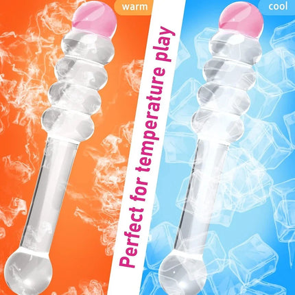 Glass Dildo G-spot Wand Anal Beads Butt Plug with Pink Head Dual Ended Fetish Prostate Massager Masturbation Sex Toy for Women
