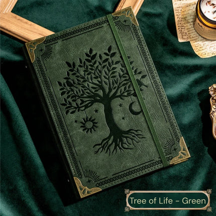 Notebook Vintage Leather Tree of Life Notebook, Thick Spell Book Planner for Student, Magic Study Notebook with Refillable Paper