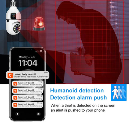 Tuya 8MP E27 Bulb WIFI Camera Dual Lens AI Human Tracking Voice Alarm Two-way Audio Dual Screen Smart Home Surveillance Camera