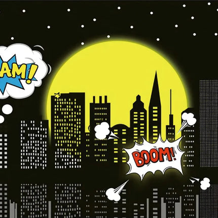 Superhero Baby Shower Birthday Backdrop City Building Super Hero Party Photography Background Photo Studio Custom Name Banner