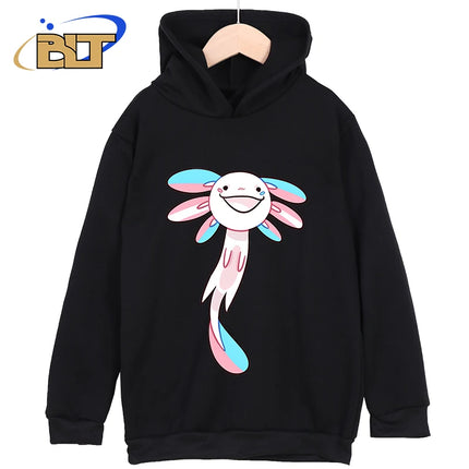 Axolotl Printed Kidswear Classic Sportswear For Boys and Girls New Hoodie for Kids in Black