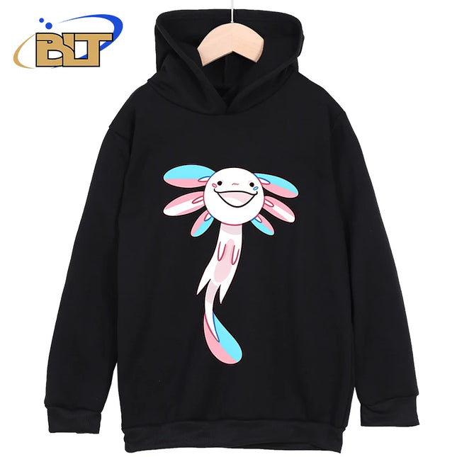 Axolotl Printed Kidswear Classic Sportswear For Boys and Girls New Hoodie for Kids in Black