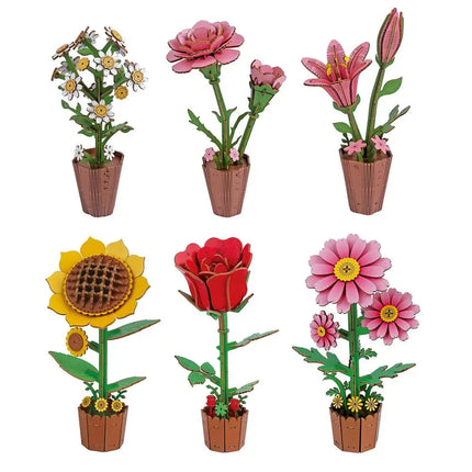 3D Wooden Puzzles Flowers Diy Artifical Botanical Bouquet Puzzle Kit Home Decoration For Adults Mother's Day Birthday Gift