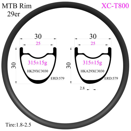310g T800 Super light 29er Carbon Rims 30mm width 30mm high MTB rims Hookless Tubeless XC carbon mtb rims fast ship