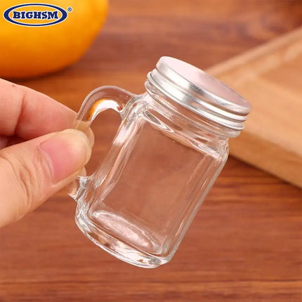 40ML Portable Mini Mason Jar With Handle Leakproof Glass Water Bottle For Milk Cold Brew Coffee Crystal Wine Whisky Glass