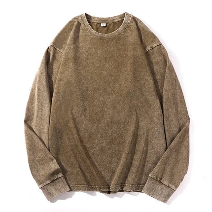 Y2K Fashion Men's Streetwear Black T-Shirt Autumn New Washed Cotton Vintage Solid O-Neck Long Sleeve T-Shirt For Men Techwear