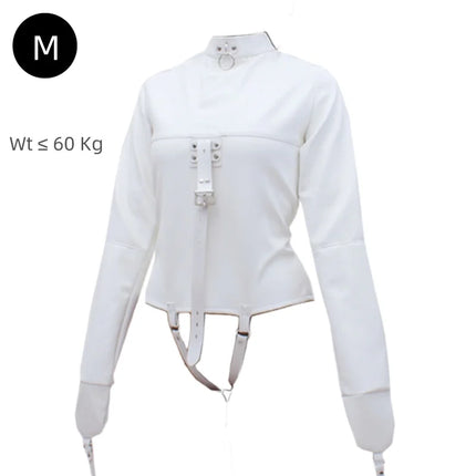 Luxury BDSM Long Sleeve Open Crotch Straitjacket with Full Face Bondage Hood Harness Adult Costume for Fetish Party Sex Toys