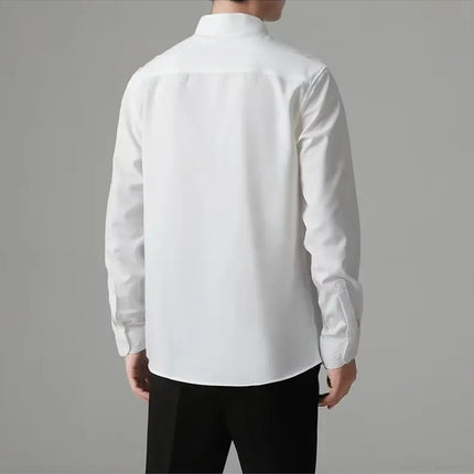 New Autumn Men's Shirt Lightweight Chic Korean Style Slim Fit Ice Silk Long Sleeve Casual Business Shirt Trendy