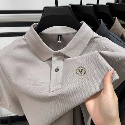 High-end brand 100% cotton short-sleeve polo shirt men's fashion luxury letter embossed casual business breathable summer T-shirt