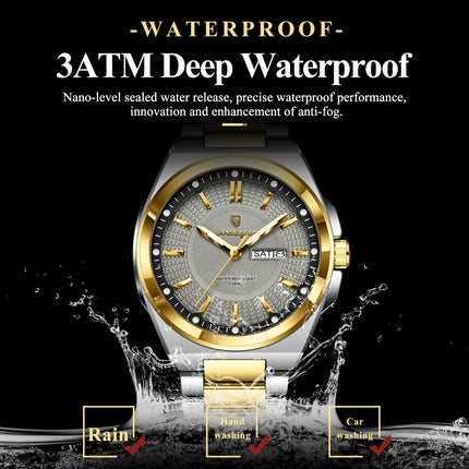 POEDAGAR Top Fashion Men Watches Stainless Steel Waterproof Luminous Classic Male Watch Date Week Men's Quartz Wristwatch Reloj