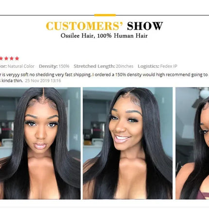 Ossilee 250 Density Pull Go Glueless Wigs with Elastic Drawstring Straight 13x6 HD Lace Front Human Hair Wigs Pre Cut Lace Wig