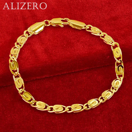 ALIZERO 18K Gold 4mm Side Chain Bracelets For Woman Man Wedding Banquet Party Gifts Charms Fashion Jewelry