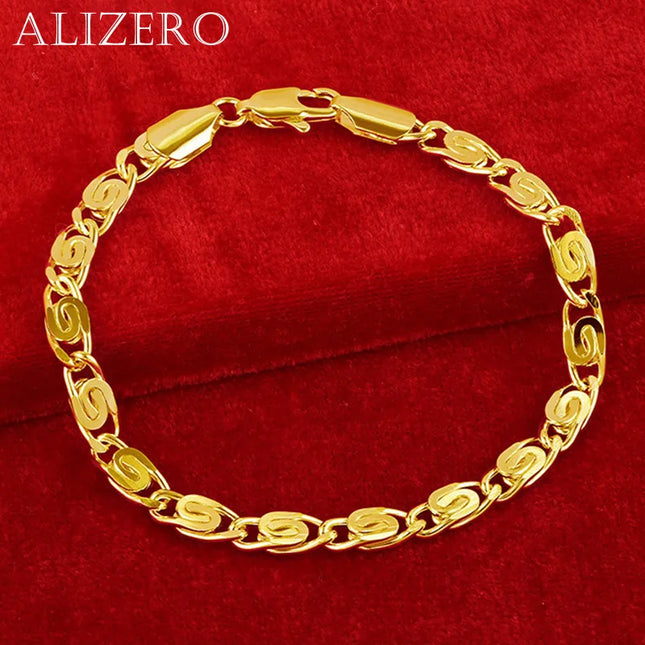 ALIZERO 18K Gold 4mm Side Chain Bracelets For Woman Man Wedding Banquet Party Gifts Charms Fashion Jewelry
