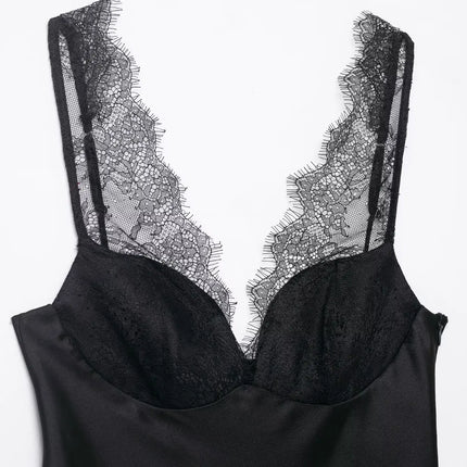 HH Elegant Women's Lace Splice Sexy Satin Sling Top 2026 Spring Summer Fashion Female V-Neck Backless Slimming Underwear Vest
