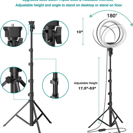 12" Selfie Ring Light with Aluminum Tripod Stand,Bluetooth Remote, for Video,Photos,Make Up,3 Color Mode Controller,USB Powered