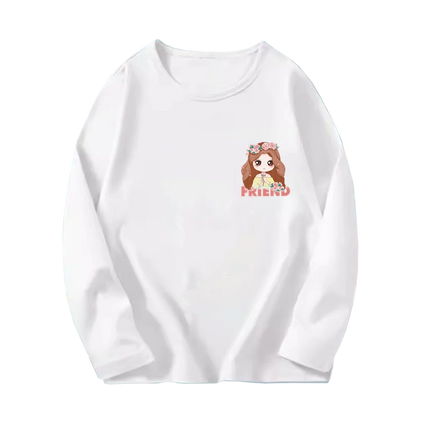 Pink Flower Heart Print Girls T-Shirt Casual White Tops Spring Long Sleeve Kids T-Shirt Kawaii Love Print Tops