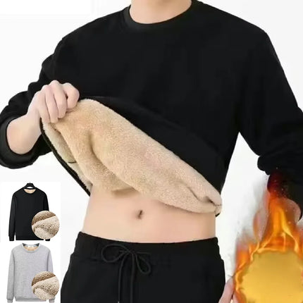 Men's Winter Fleece Sweatshirts Boy Man Keep Warm Underwear Casual Solid Color Pullover Lambswool O-neck Thickened Thermal Tops