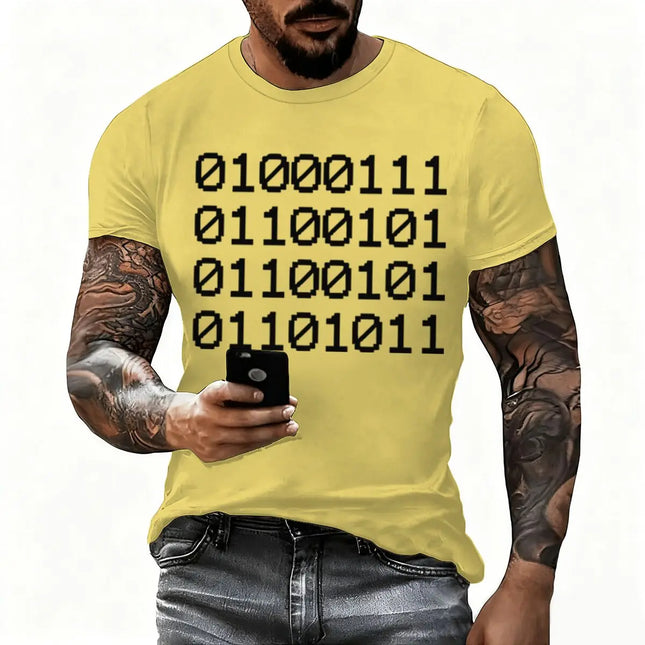 Men's T-Shirt Binary Code Graphic T-shirt Vintage Luminous Personality Shirts Short Sleeve Fun Mathematician Streetwear