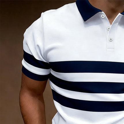 Simple Two Bars Contrasting Color Design Men's Short-sleeved Fashion Polo Shirt Comfortable Casual Men's Top Quick Dry