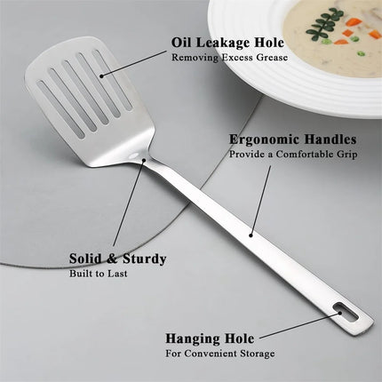2pack Spatulas Set Stainless Steel Silver Slotted Turner and Solid Turner BBQ Spatulas Cooking Utensils for Fish, Eggs, Pancakes