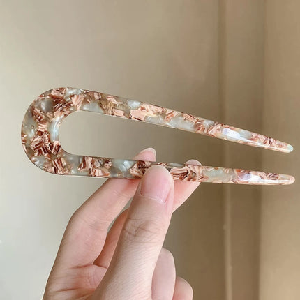 U-Shaped Hair Fork French Fashion Acrylic Hairpin Geometric Design Headwear Hair Sticks Women Girls Ponytail Holder Headdress