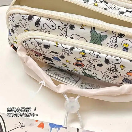 Snoopy Pencilcase Multi Layer Canvas Drawstring Pen Bag Kawaii Cartoon Stationery Storage Bag Students School Supplies Gifts