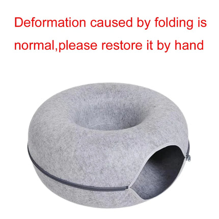 Felt Donut Bed for Cats House With Breather Hole Dog Bed Interactive Play Toys for Cats to Hide 2 in 1 Tunnel for Cats Bed