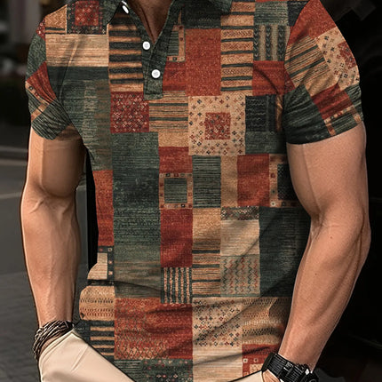 Fashion Elegant Harajuku Slim Fit Ropa Hombre Loose Casual All Match Lattice Men's POLO Shirt Printed Button Short Sleeve Tops