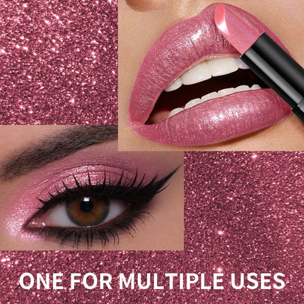 Metallic Shimmer Lipstick, Pearly Glitter Shine, Creamy Smooth Texture, High Pigment Party Makeup