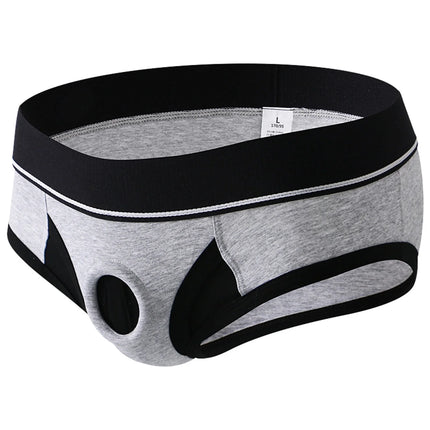 Sexy Underwear Man Cockring Pouch Hole Briefs Men Panties Sexy Silicone Cock Ring Underpants Cockrings Cotton Slips Cuecas
