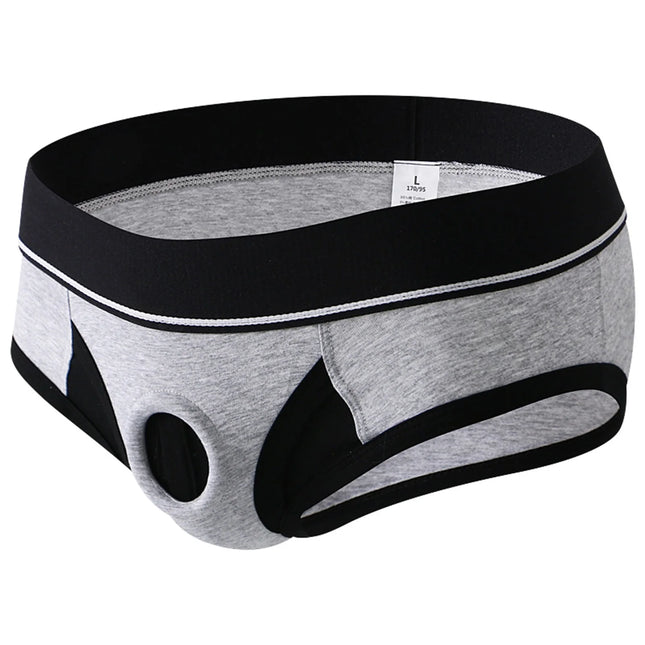 Sexy Underwear Man Cockring Pouch Hole Briefs Men Panties Sexy Silicone Cock Ring Underpants Cockrings Cotton Slips Cuecas
