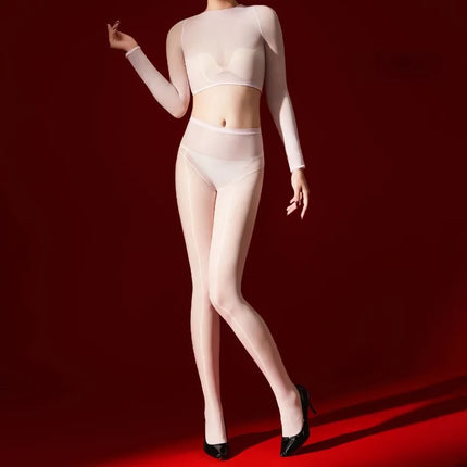 Oil Shiny Pantyhose T-shirts Lady Tights Glossy Smooth Stocking 5D Ultra-thin Transparent Jumpsuit Hot Girl Erotic Lingerie