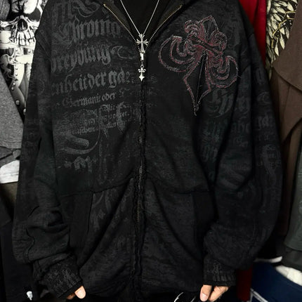 Gothic Dark style Affliction Fashion Hoodie Skull Oversize Zipper Hoodie Men Women Hip Hop Casual Sweatshirt Personality Hoodie