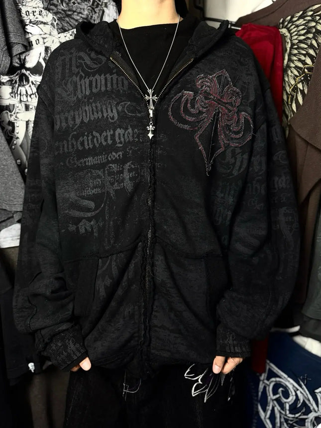 Gothic Dark style Affliction Fashion Hoodie Skull Oversize Zipper Hoodie Men Women Hip Hop Casual Sweatshirt Personality Hoodie