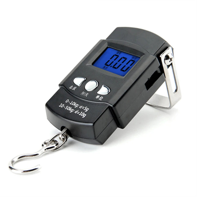 110lb/50kg Electronic Scale Blue Backlight LCD Display with Measuring Rule Tape Balance Digital Fishing Hanging Hook Scale Tool