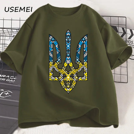Ukraine Emblem Printed T-shirt Men Women O-Neck Casual Tops Tees Ukrainian Trident Gift T Shirt Cotton Oversized T-shirt Clothing