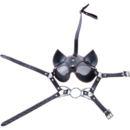 Sexy Allure Fox Eye Mask with Fetish BDSM Adult Harness Oral Flail Mouth Plug for Couple Slave Restraint Games Sex Gag Toy