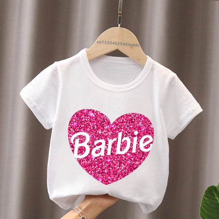 Hot Sale Barbie Princess Print Cartoon Kids T-Shirts Kawaii Girls Clothes Baby Boys Short Sleeve T shirt Summer Children Tops