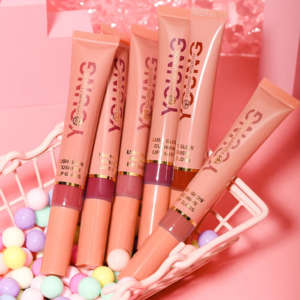 YOUNG VISION  6 color Liquid Water Brightening Lip Color Plush Brush Head Squeezing Lip Color Moisturizing  Lip Glaze