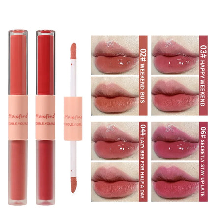 Double-Headed Lip Gloss Waterproof Moisturizing Long-Lasting Mist Matte Velvet Mirror Lip Gloss Cosmetics