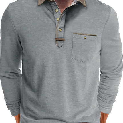 Men's Long-sleeved Polo Shirt Casual Spring and Autumn Top Fashionable Men's Clothing Loose Men's T-shirt Solid Color Pullover.