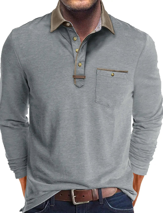 Men's Long-sleeved Polo Shirt Casual Spring and Autumn Top Fashionable Men's Clothing Loose Men's T-shirt Solid Color Pullover.