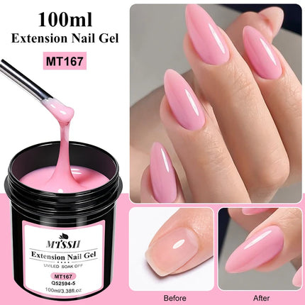 100ml Large Capacity Extension Nail Gel Pink Semi-Permanent UV/LED Gel Varnish Suitable for DIY Design Nail Art Extension Tool