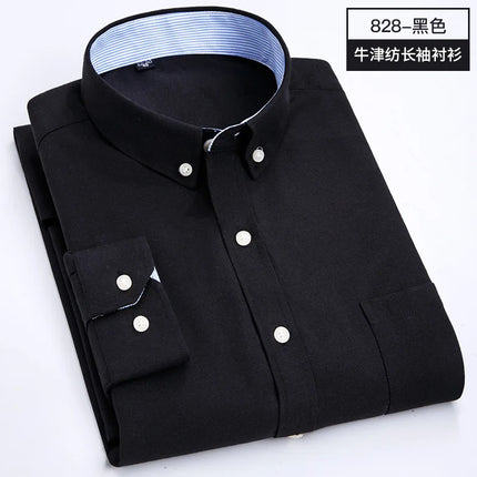 Men's Long-Sleeved Shirt Made of Oxford Fabric, Suitable for All Seasons, Trendy and Versatile, Perfect for Daily Office Wear.