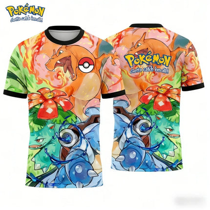 Summer 2026 Pokemon "Thunder Evolutionary Chain" Blood Sports Themed 3D Printed Breathable T-shirt Adult Parent-child Top