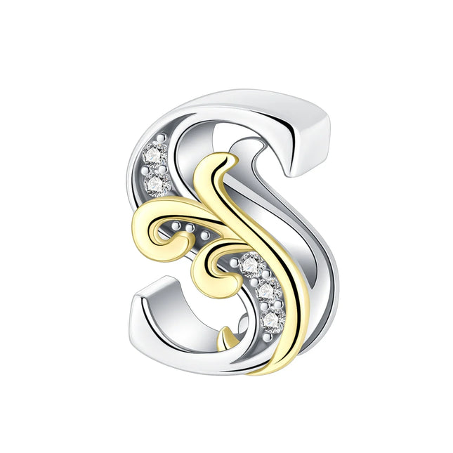 925 silver 26 letters retro fashion golden pendant fit original bracelet charm beads necklace Diy female jewelry