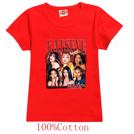 Hot Katseye T Shirt Kids Summer Clothes Girls Short Sleeve T-Shirt Toddler Boy Cotton Casual Tops Children's Fashion Streetwear