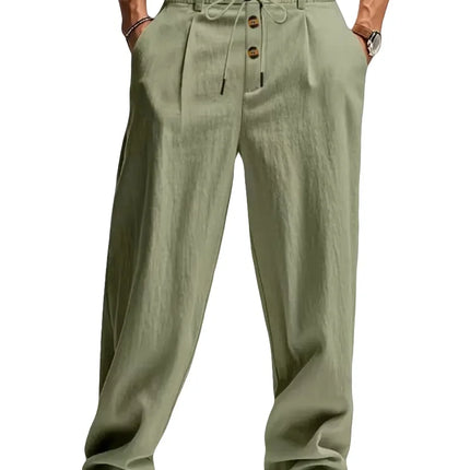 New men's cotton and linen casual breathable pants, fashionable street sport pants, beach and outdoor loose straight pants