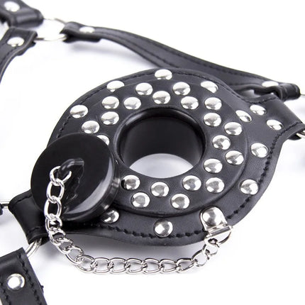 Fetish Head Harness with Mouth Gag & Removable Cover Drool Gag BDSM Slave Bondage Gear Adult Sex Toy for Role Play Games Tool